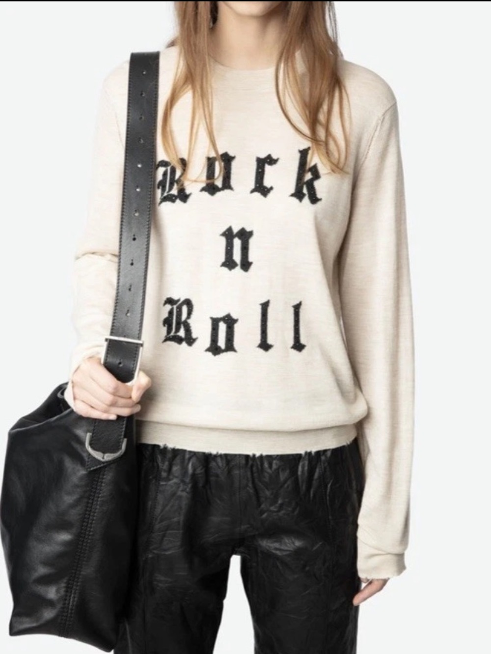 NWT  Zadig & Voltaire Ivy Rock & Roll Merino Wool Sweater Women Size XS Beige